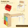imageINFANS Kids Art Table and Chair Set Toddler Craft Play Wood Activity Desk with Paper Roll 2 Chairs Storage Canvas Bins for Writing Drawing Children Furniture for Daycare Nursery Boys Girls Ages 3Natural