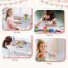 imageINFANS Kids Table and Chair Set with Paper Roll Wooden Lifttop Desk for Toddler Writing Drawing Reading Craft Art Children Furniture Activity Table Set for Nursery Daycare Playroom Grey