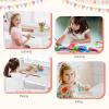 imageINFANS Kids Table and Chair Set with Paper Roll Wooden Lifttop Desk for Toddler Writing Drawing Reading Craft Art Children Furniture Activity Table Set for Nursery Daycare Playroom White