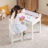 imageINFANS Kids Table and Chair Set with Paper Roll Wooden Lifttop Desk for Toddler Writing Drawing Reading Craft Art Children Furniture Activity Table Set for Nursery Daycare Playroom White