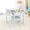 imageINFANS Kids Table and Chair Set with Paper Roll Wooden Lifttop Desk for Toddler Writing Drawing Reading Craft Art Children Furniture Activity Table Set for Nursery Daycare Playroom Grey
