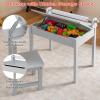 imageINFANS Kids Table and Chair Set with Paper Roll Wooden Lifttop Desk for Toddler Writing Drawing Reading Craft Art Children Furniture Activity Table Set for Nursery Daycare Playroom Grey