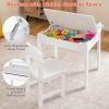 imageINFANS Kids Table and Chair Set with Paper Roll Wooden Lifttop Desk for Toddler Writing Drawing Reading Craft Art Children Furniture Activity Table Set for Nursery Daycare Playroom White