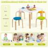 imageINFANS Kids Wooden Table and Stool Set 5Piece Activity Table with 4 Stools for Toddler Building Block Drawing Reading Art Crafts Children Natural Furniture Set for Kindergarten ClassroomColourful