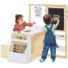 imageINFANS 3 in 1 Kids Art Table and Chair Set Toddler Craft and Play Wood Activity Desk with DoubleSided Easel Blackboard Whiteboard Paper Roll for Writing Children Furniture for Daycare NurseryNatural