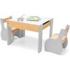 imageINFANS 3 in 1 Kids Table and Chair Set Wood Multi Activity Table with Removable Tabletop Storage Detachable Blackboard for Toddler Playing Drawing Arts Crafts3 PCS Children FurnitureGrey