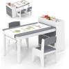 imageINFANS Kids Art Table and Chair Set Toddler Craft Play Wood Activity Desk with Paper Roll 2 Chairs Storage Canvas Bins for Writing Drawing Children Furniture for Daycare Nursery Boys Girls Ages 3Grey