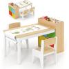 imageINFANS Kids Art Table and Chair Set Toddler Craft Play Wood Activity Desk with Paper Roll 2 Chairs Storage Canvas Bins for Writing Drawing Children Furniture for Daycare Nursery Boys Girls Ages 3Natural