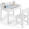 imageINFANS Kids Table and Chair Set with Paper Roll Wooden Lifttop Desk for Toddler Writing Drawing Reading Craft Art Children Furniture Activity Table Set for Nursery Daycare Playroom White