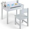 imageINFANS Kids Table and Chair Set with Paper Roll Wooden Lifttop Desk for Toddler Writing Drawing Reading Craft Art Children Furniture Activity Table Set for Nursery Daycare Playroom Grey