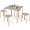 imageINFANS Kids Wooden Table and Stool Set 5Piece Activity Table with 4 Stools for Toddler Building Block Drawing Reading Art Crafts Children Natural Furniture Set for Kindergarten ClassroomGrey