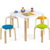 imageINFANS Kids Wooden Table and Stool Set 5Piece Activity Table with 4 Stools for Toddler Building Block Drawing Reading Art Crafts Children Natural Furniture Set for Kindergarten ClassroomColourful