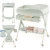 imageINFANS Baby Changing Table with Wheels Portable Folding Diaper Station Nursery Organizer with Storage Basket Hanging Rack Adjustable Height Safety Belt for Newborn Infant Light GrayGreen
