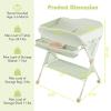 imageINFANS Baby Changing Table with Wheels Portable Folding Diaper Station Nursery Organizer with Storage Basket Hanging Rack Adjustable Height Safety Belt for Newborn Infant Light GrayGreen