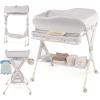 imageINFANS Baby Changing Table with Wheels Portable Folding Diaper Station Nursery Organizer with Storage Basket Hanging Rack Adjustable Height Safety Belt for Newborn Infant Light GrayLight Gray