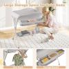 imageINFANS Baby Changing Table with Wheels Portable Folding Diaper Station Nursery Organizer with Storage Basket Hanging Rack Adjustable Height Safety Belt for Newborn Infant Light GrayLight Gray