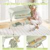 imageINFANS Baby Changing Table with Wheels Portable Folding Diaper Station Nursery Organizer with Storage Basket Hanging Rack Adjustable Height Safety Belt for Newborn Infant Light GrayGreen