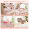 imageINFANS Baby Changing Table with Wheels Portable Folding Diaper Station Nursery Organizer with Storage Basket Hanging Rack Adjustable Height Safety Belt for Newborn Infant Light GrayLight Pink