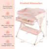 imageINFANS Baby Changing Table with Wheels Portable Folding Diaper Station Nursery Organizer with Storage Basket Hanging Rack Adjustable Height Safety Belt for Newborn Infant Light GrayLight Pink