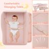 imageINFANS Baby Changing Table with Wheels Portable Folding Diaper Station Nursery Organizer with Storage Basket Hanging Rack Adjustable Height Safety Belt for Newborn Infant Light GrayLight Pink