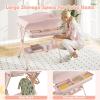imageINFANS Baby Changing Table with Wheels Portable Folding Diaper Station Nursery Organizer with Storage Basket Hanging Rack Adjustable Height Safety Belt for Newborn Infant Light GrayLight Pink