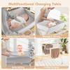 imageINFANS Baby Changing Table with Wheels Portable Folding Diaper Station Nursery Organizer with Storage Basket Hanging Rack Adjustable Height Safety Belt for Newborn Infant Light GrayLight Gray