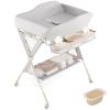 imageINFANS Baby Changing Table with Wheels Portable Folding Diaper Station Nursery Organizer with Storage Basket Hanging Rack Adjustable Height Safety Belt for Newborn Infant Light GrayLight Gray