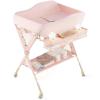 imageINFANS Baby Changing Table with Wheels Portable Folding Diaper Station Nursery Organizer with Storage Basket Hanging Rack Adjustable Height Safety Belt for Newborn Infant Light GrayLight Pink