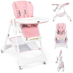 imageINFANS High Chair with OneHand Removable Tray 4 Lockable Wheels ampamp Large Storage Basket  MultiAdjustable Height Recline ampamp Footrest Removable Cushion Foldable for Baby Infantampamp ToddlerLight Pink