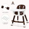 imageINFANS Baby High Chair 3 in 1 Convertible Wooden Highchair for Babies ampamp Toddlers Modern Infant Feeding Chair with 5Point Safety Harness Footrest Adjustable Legs Removable Tray PU CushionBrown