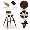 imageINFANS Baby High Chair 3 in 1 Convertible Wooden Highchair for Babies ampamp Toddlers Modern Infant Feeding Chair with 5Point Safety Harness Footrest Adjustable Legs Removable Tray PU CushionBrown
