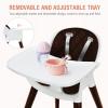imageINFANS Baby High Chair 3 in 1 Convertible Wooden Highchair for Babies ampamp Toddlers Modern Infant Feeding Chair with 5Point Safety Harness Footrest Adjustable Legs Removable Tray PU CushionBrown