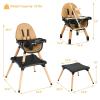 imageINFANS Baby High Chair 5in1 Convertible Wooden Highchair for Babies and Toddlers Table and Chair Set Building Block Table and Stool with 5 Point Harness Detachable Tray BrownBrown