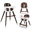 imageINFANS Baby High Chair 3 in 1 Convertible Wooden Highchair for Babies ampamp Toddlers Modern Infant Feeding Chair with 5Point Safety Harness Footrest Adjustable Legs Removable Tray PU CushionBrown