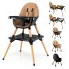 imageINFANS Baby High Chair 5in1 Convertible Wooden Highchair for Babies and Toddlers Table and Chair Set Building Block Table and Stool with 5 Point Harness Detachable Tray BrownBrown
