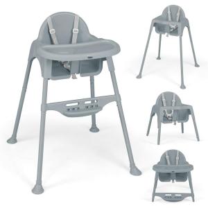 imageINFANS 4 in 1 Baby High Chair Convertible Highchair for Babies and Toddlers Infant Feeding Highchairs with Removable Tray Adjustable Footrest Compact Lightweight Highchair for 636 Months PinkGrey