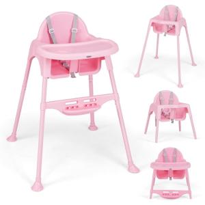 imageINFANS 4 in 1 Baby High Chair Convertible Highchair for Babies and Toddlers Infant Feeding Highchairs with Removable Tray Adjustable Footrest Compact Lightweight Highchair for 636 Months PinkPink