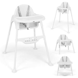 imageINFANS 4 in 1 Baby High Chair Convertible Highchair for Babies and Toddlers Infant Feeding Highchairs with Removable Tray Adjustable Footrest Compact Lightweight Highchair for 636 Months PinkSnow White