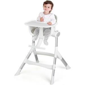 imageINFANS Baby High Chair Modern Convertible Design Highchair with Aluminum Construction 5 Different Heights Removable Tray Detachable PU Leather Cushion Dinning Seat for Infant and Toddlers
