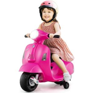 imageLicensed Vespa Kids Motorcycle by INFANS 6V Battery Powered Motorbike for Toddlers with Training Wheels Horn LED Lights Electric Ride on Toys for Boys Girls Aged 1836 Months WhitePink