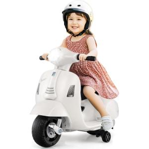 imageLicensed Vespa Kids Motorcycle by INFANS 6V Battery Powered Motorbike for Toddlers with Training Wheels Horn LED Lights Electric Ride on Toys for Boys Girls Aged 1836 Months WhiteWhite