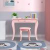 imageINFANS 2 in 1 Wooden Kids Princess Vanity Table ampamp Chair Set Child Pretend Play Makeup Table with Detachable Real Mirror Large Drawer Pretend Beauty Make Up Dressing Play Set for Girl1