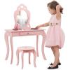 imageINFANS 2 in 1 Wooden Kids Princess Vanity Table ampamp Chair Set Child Pretend Play Makeup Table with Detachable Real Mirror Large Drawer Pretend Beauty Make Up Dressing Play Set for Girl1