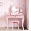 imageINFANS 2 in 1 Wooden Kids Princess Vanity Table ampamp Chair Set Child Pretend Play Makeup Table with Detachable Real Mirror Large Drawer Pretend Beauty Make Up Dressing Play Set for Girl1