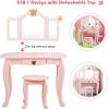 imageINFANS 2in1 Kids Vanity Table ampamp Stool Set Toddler Wooden Dressing Table with TriFold Mirror ampamp Drawer Detachable Large Top Princess Pretend Play Makeup Dresser for Little GirlsPink