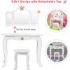 imageINFANS 2in1 Kids Vanity Table ampamp Stool Set Toddler Wooden Dressing Table with TriFold Mirror ampamp Drawer Detachable Large Top Princess Pretend Play Makeup Dresser for Little GirlsWhite