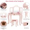 imageINFANS 2in1 Kids Vanity Table ampamp Stool Set Toddler Wooden Dressing Table with TriFold Mirror ampamp Drawer Detachable Large Top Princess Pretend Play Makeup Dresser for Little GirlsPink