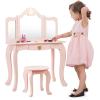imageINFANS 2in1 Kids Vanity Table ampamp Stool Set Toddler Wooden Dressing Table with TriFold Mirror ampamp Drawer Detachable Large Top Princess Pretend Play Makeup Dresser for Little GirlsPink