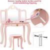imageINFANS 2in1 Kids Vanity Table ampamp Stool Set Toddler Wooden Dressing Table with TriFold Mirror ampamp Drawer Detachable Large Top Princess Pretend Play Makeup Dresser for Little GirlsPink