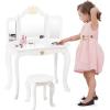 imageINFANS 2in1 Kids Vanity Table ampamp Stool Set Toddler Wooden Dressing Table with TriFold Mirror ampamp Drawer Detachable Large Top Princess Pretend Play Makeup Dresser for Little GirlsWhite
